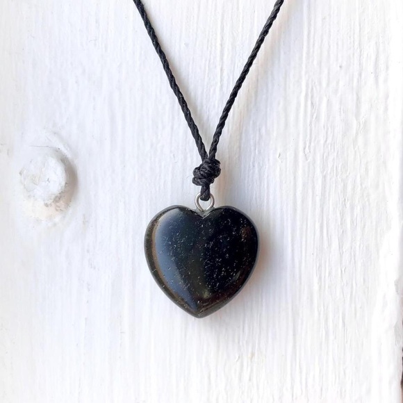 Black Onyx 🖤 Small Heart Pendant Necklace/Choker - Picture 2 of 5